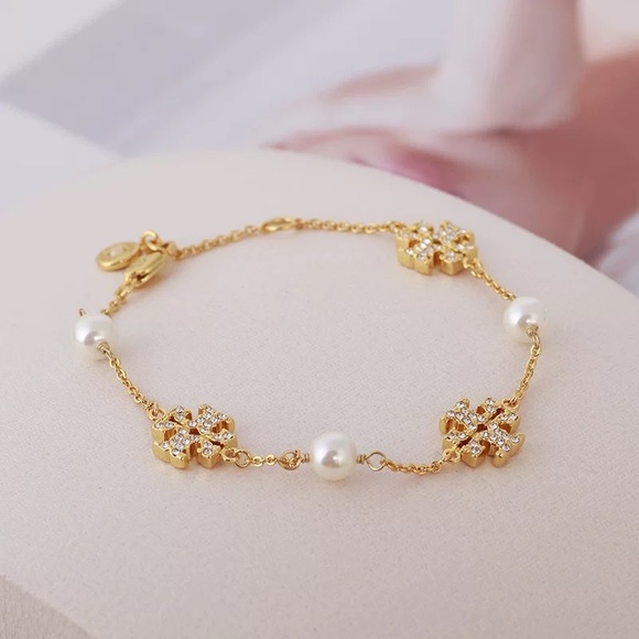 Tory Burch Gold Gemstones and Pearl Bracelet - Picture 6 of 10